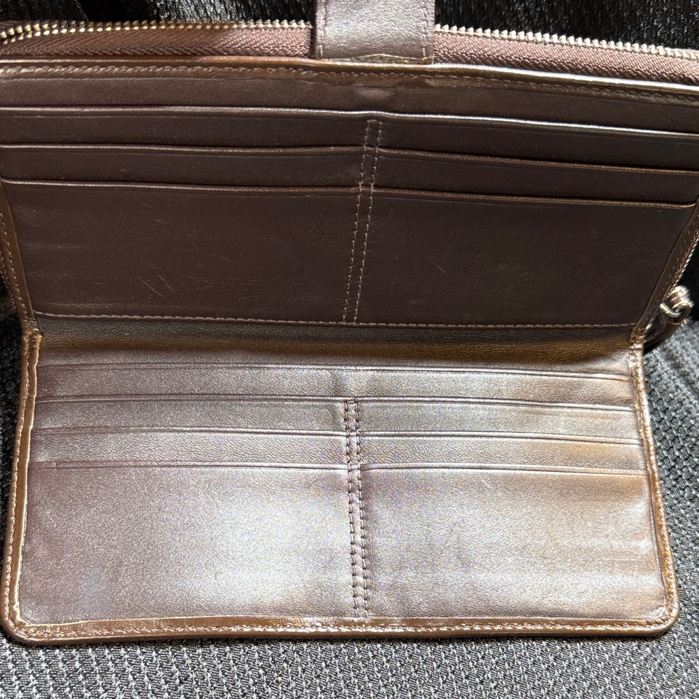 Coach monogram  Brown and Tan bifold Zip Wallet - Picture 6 of 16